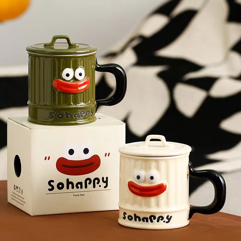 Personalidad creativa, bonita, boca grande, taza de cerámica, taza de cerámica con tapa, taza de basura, taza de agua, taza de café extraña, taza de oficina