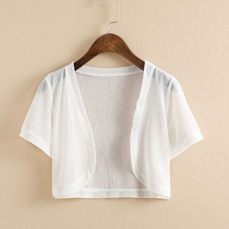 Маленькая шаль с открытыми плечами, женская летняя шифоновая Солнцезащитная одежда, тонкий маленький жилет, универсальный короткий кардиган больших размеров