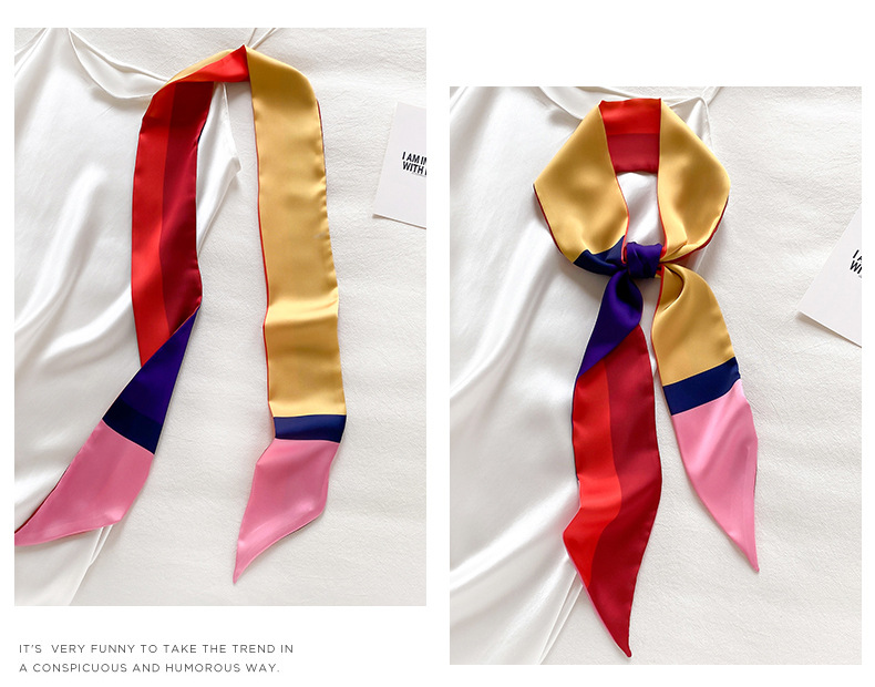 Color-blocking Striped Long Silk Scarf display picture 5