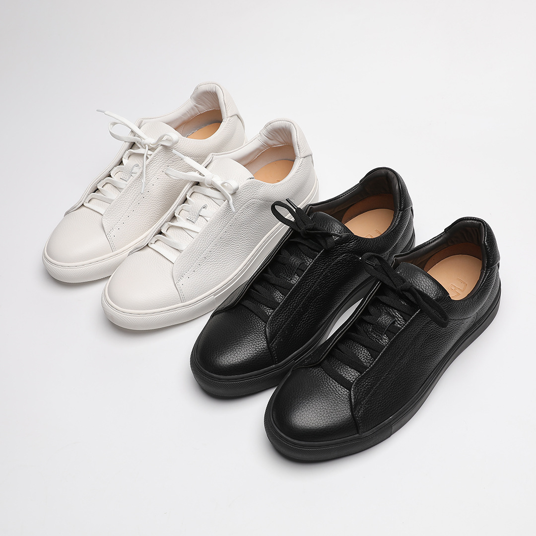 Bow Long Dream Head Layer Cowhide White Shoes Spring New Litchi Pattern Casual Leather Sneakers Business Dress Men's Leather Shoes