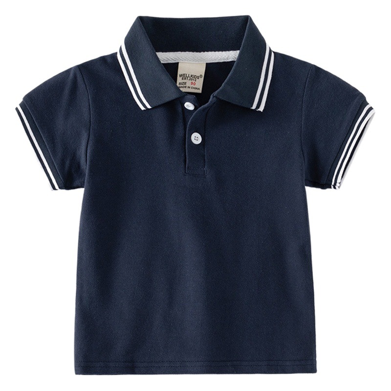 Fashionable and Cool Summer Casual New Boys' Short-sleeved Korean-style Lapel Monochrome Children's Pearl Cotton Polo Shirt