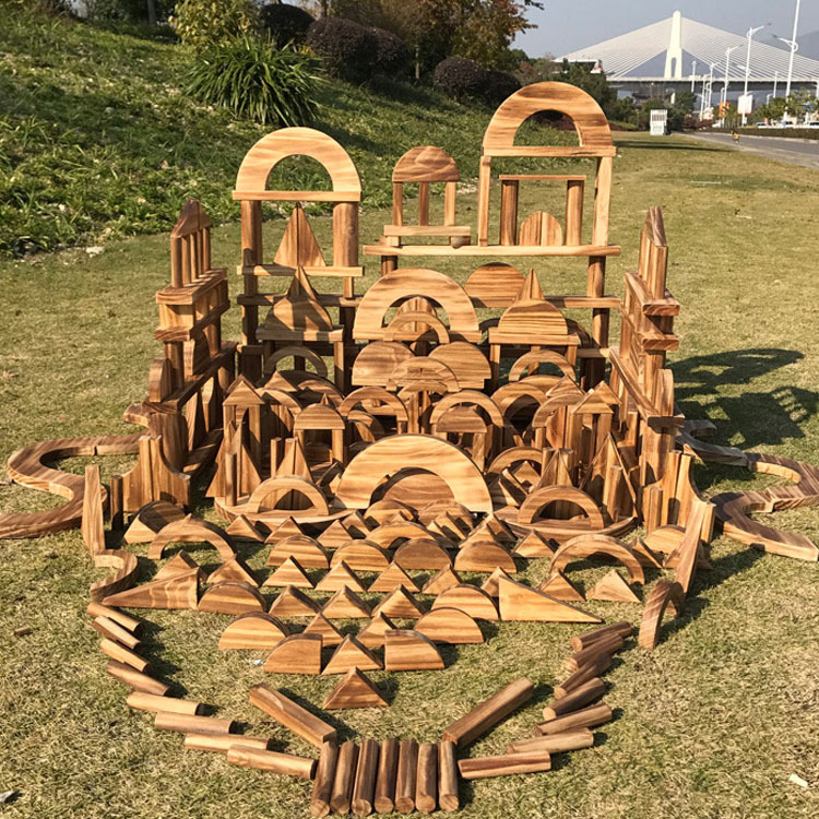 Kindergarten Indoor Carbonized Large Building Blocks, Charcoal-Fired Natural Wood Materials for Children's Construction Area, Solid Wood Toy Assembly