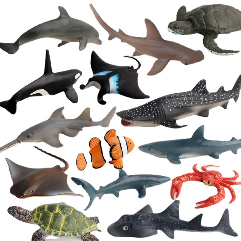 Venta caliente transfronteriza simulación animal marino modelo sólido delfín pez payasos tortuga tiburón adornos creativos