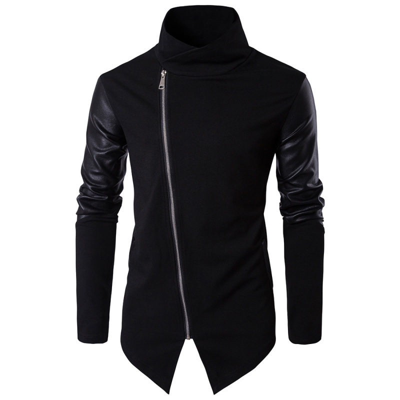 Cross-border Foreign Trade European Size Spring and Autumn New Men's Vertical Collar Slim-fit Knitwear Leather Cardigan Casual Jacket