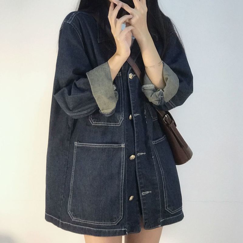 大码胖妹妹春秋2025新款韩版宽松复古大口袋牛仔外套女夹克上衣潮|undefined
