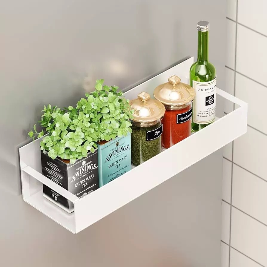 Estante de almacenamiento de absorción magnética transfronteriza de refrigerador cocina sin perforación estante de condimentos horno lavadora estante de almacenamiento lateral