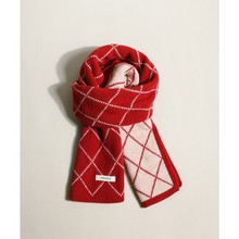 澳洲100%绵羊毛双面菱形格子红色围巾女冬季送礼圣诞节日保暖围脖