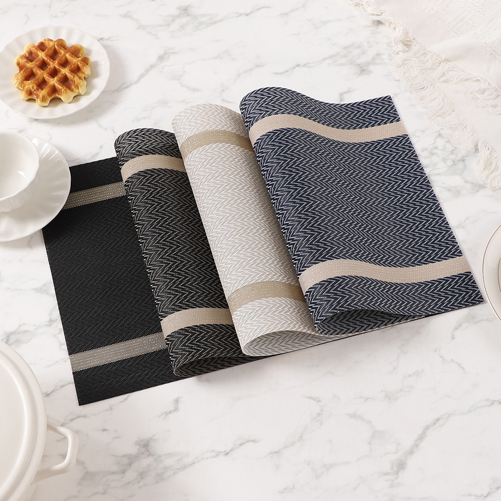 Manteles individuales de PVC de estilo europeo de alta gama, manteles de sensación premium, manteles para platos antideslizantes y resistentes al calor, manteles individuales de seda dorada, manteles individuales para estudiantes