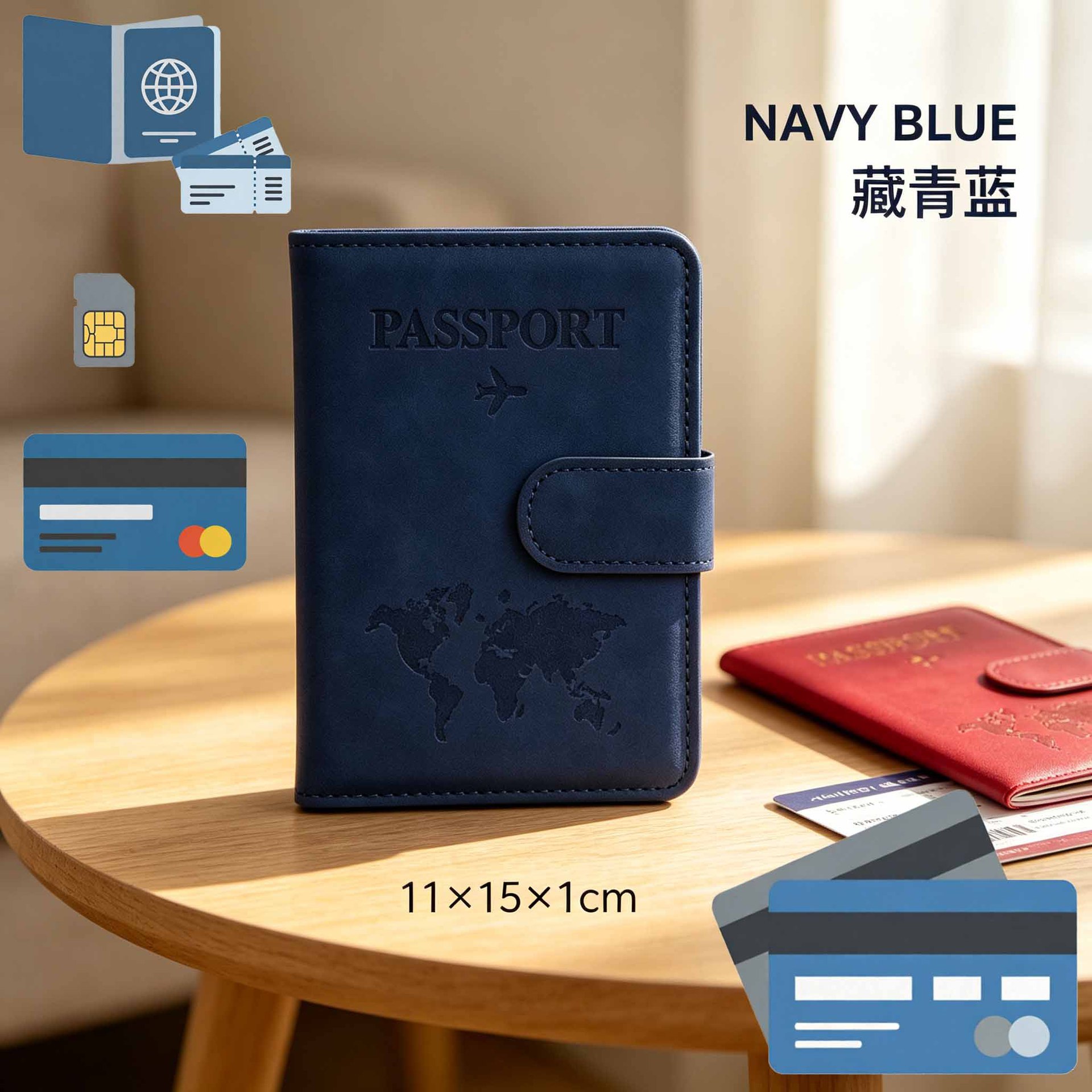 Passport Holder Multifunctional SIM Card Slot Matte PU