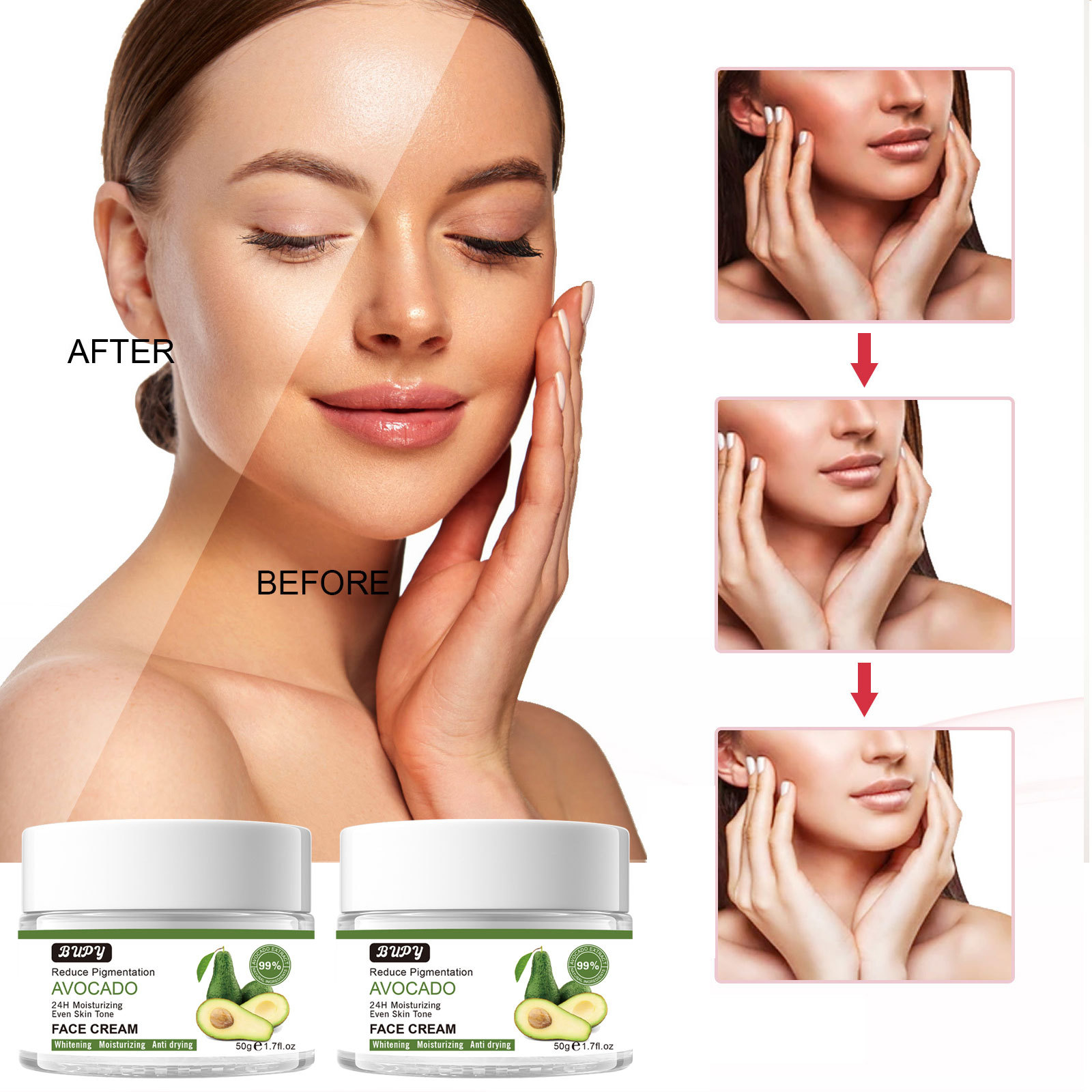 moisturizes, BUPY avocado fades fine lines, prevents aging, softens skin, tightens, moisturizes essence face c_voghion.com