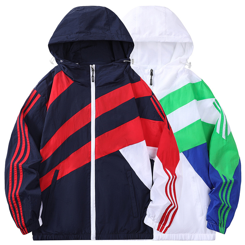 Primavera y otoño de comercio exterior nueva chaqueta con capucha a juego de color marca de moda para hombres chaqueta casual de todo fósforo chaqueta para hombres rompevientos transfronterizos para hombres
