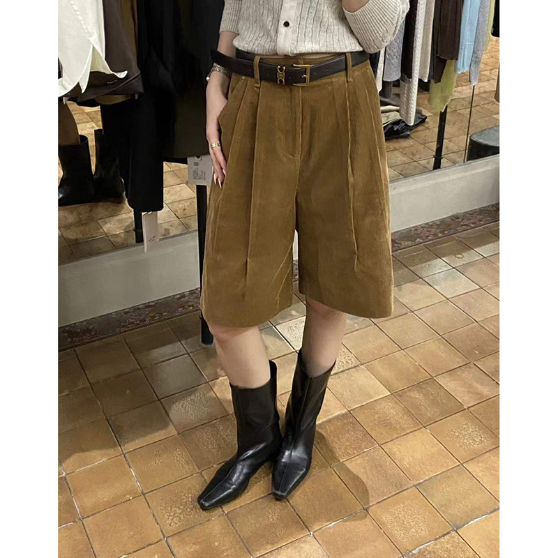 MMC retro corduroy Bermuda shorts, 2026 autumn collection, high-waisted, slimming, wide-leg, cropped pants, 63X21157 MMC retro corduroy Bermuda shorts, 2026 autumn collection, high-waisted, slimming, wide-leg, cropped pants, 63X21157