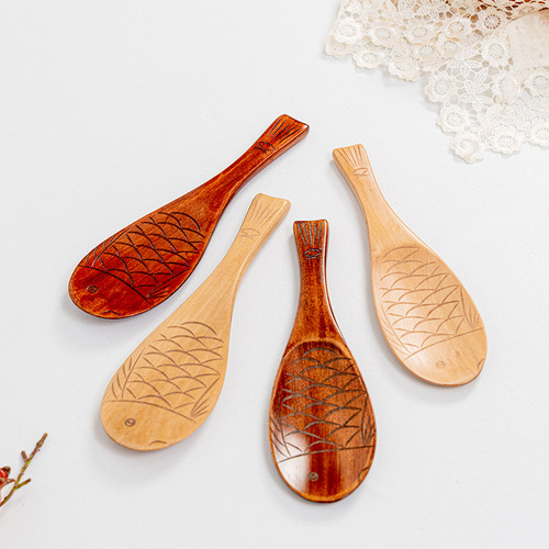 Japanese Internet celebrity fish-shaped rice spoon wooden rice spoon dry rice spoon household tableware rice shovel manufacturer wholesale