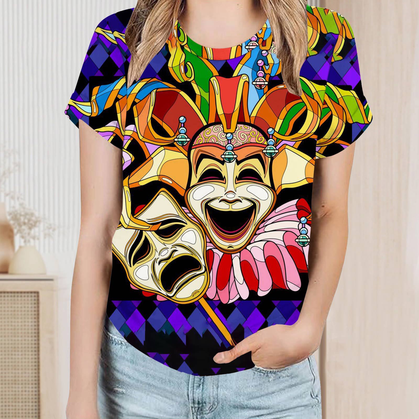 Damen-T-Shirt mit Rundhalsausschnitt und kurzen Ärmeln. Valentinstags-Liebespaar-T-Shirt mit Digitaldruck, kurzen Ärmeln._voghion.com