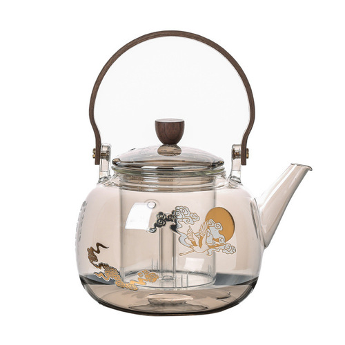 Steam and Boil Dual-Purpose Borosilicate Glass Tea Pot, Gold and Silver Tea Color Steeping Tea Pot, Household Teapot with Handle, Tea Steaming Brewer