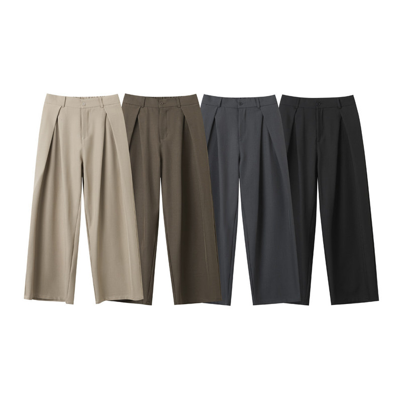 Men's Black Wide-Leg Casual Pants Spring High Street Pleated Hong Kong Style Japanese American Trendy Straight Loose Trousers Men's Black Wide-Leg Casual Pants Spring High Street Pleated Hong Kong Style Japanese American Trendy Straight Loose Trousers