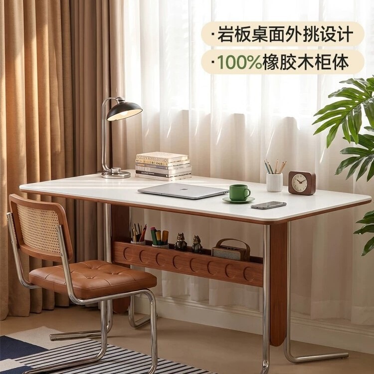 Vintage Solid Wood Desk 2026 New Model Student Home Computer Desk Cream Medieval Bauhaus Style Rock Slab Dining Table