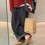 灰色毛呢翻边阔腿裤女2025新款秋冬加绒高腰垂感显瘦休闲直筒裤子