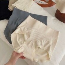 无缝3D提臀中高腰女内裤大地色蜂窝收腹舒适亲肤蚕丝裆三角裤秋冬