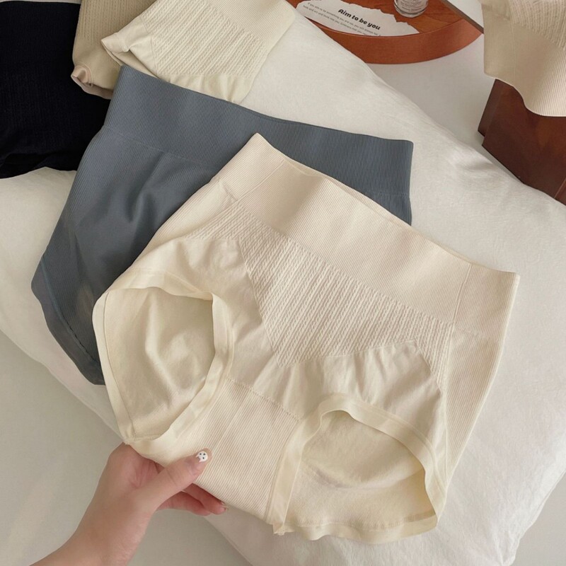 Seamless 3D Hip-lifting Mid-high Waist Women's Underwear Earth-colored Honeycomb Belly-tucking Comfortable Skin-friendly Silk Crotch Briefs Autumn and Winter