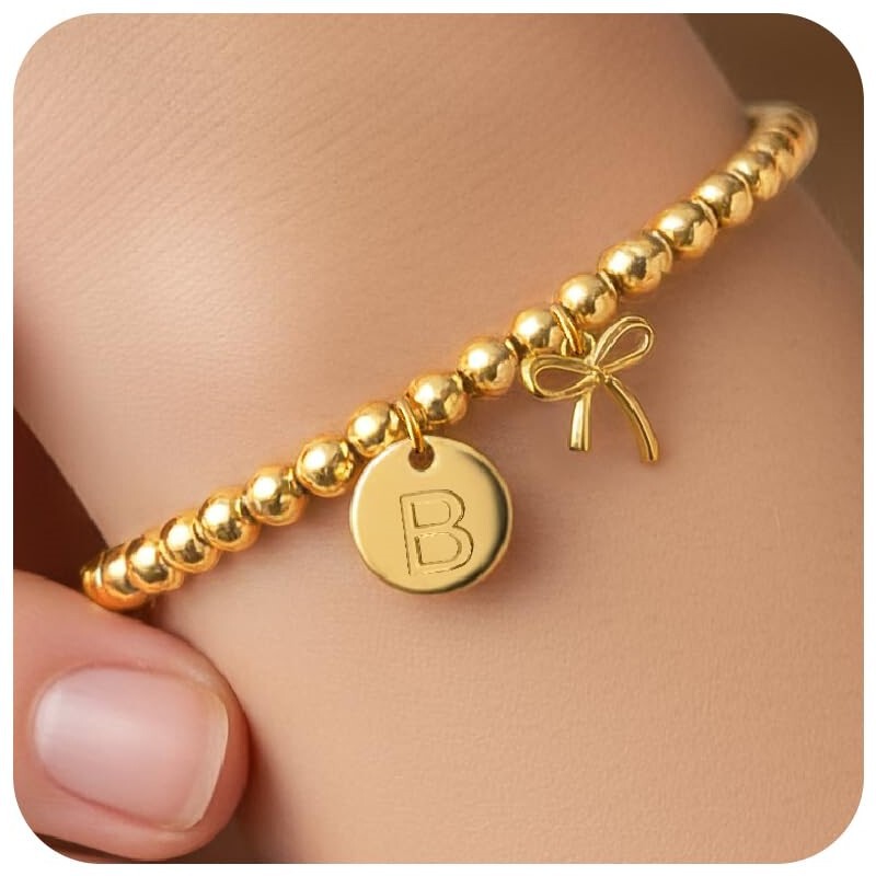 Cross-Border Tk New Style 26-Letter Round Gold Bead Initial Letter Women's Fashion Bracelet Creative Mother's Day