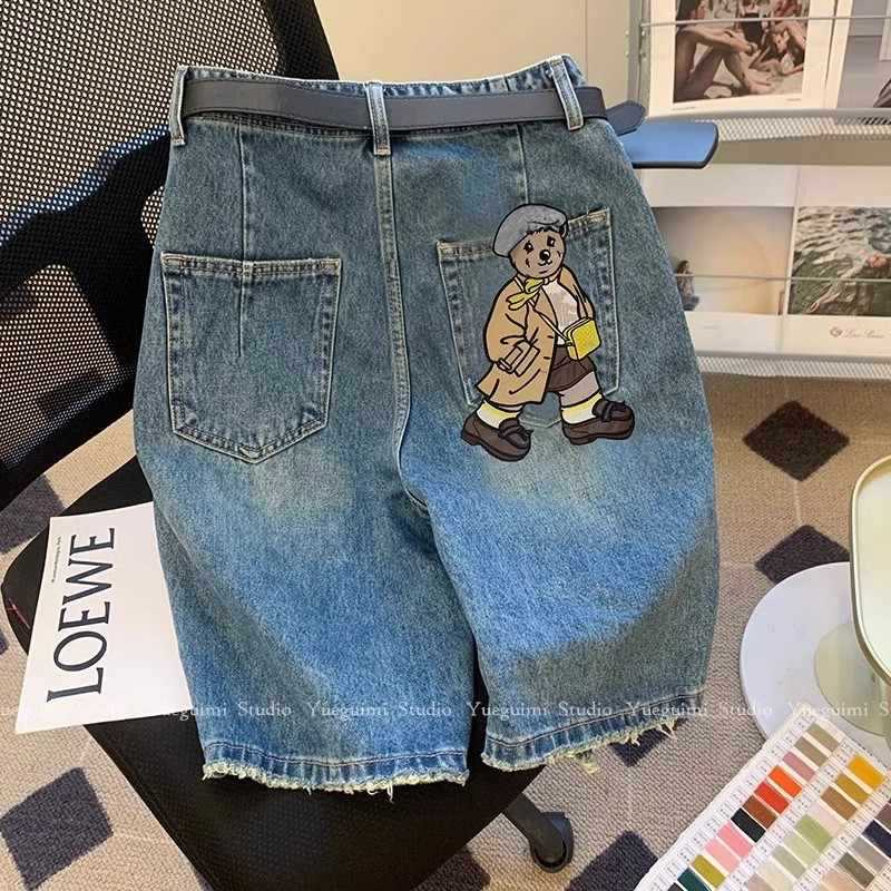 American Retro Blue Denim Shorts Women's 2025 New Design Sense Niche Slimming Straight Pants Wide Leg Pants
