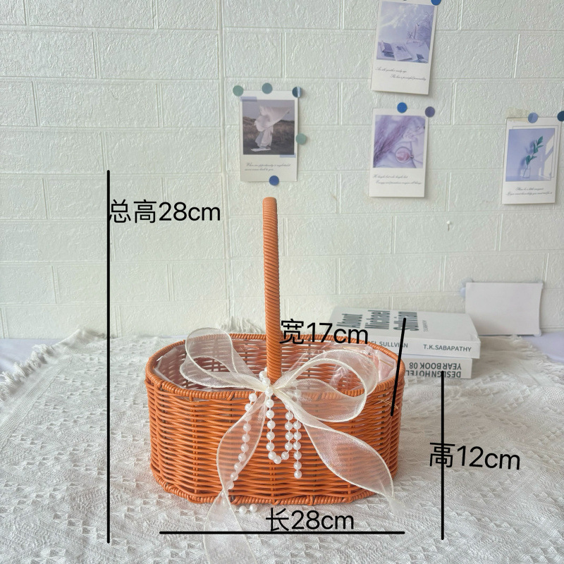 플라스틱 가르시니아 브라운 스트레이트 타원형 - 꽃바구니 + 리본 + 꽃머드 + 진주