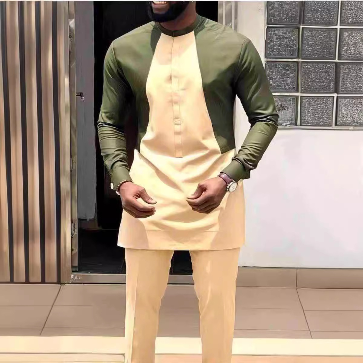 Men's African Print Suit Set – 2-Piece Tribal Pattern Shirt & Pants For Afrobeat Parties – Wax Cotton Polyester Blend (M-4XL)_voghion.com