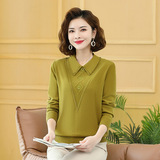 妈妈秋冬新款长袖洋气中老年女装针织衫加肥大码毛衣翻领上衣内搭，女装针织衫/毛衣，妃慕昵服饰