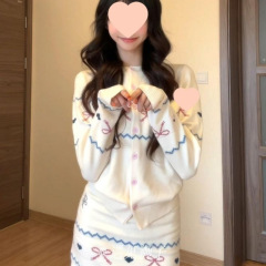 法式复古白色针织开衫半身裙套装女春费尔岛风提花包臀短裙两件套