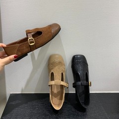 复古平底一字扣带单鞋女2025秋季民族风通勤浅口玛丽珍小皮鞋女