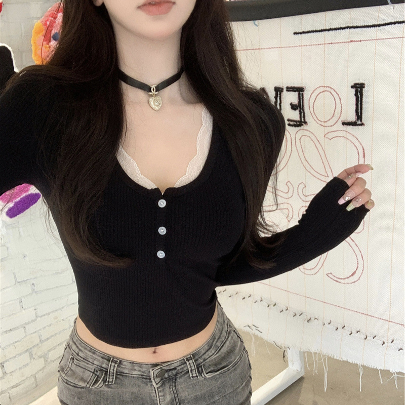 Lace spring short base body-friendly long-sleeve