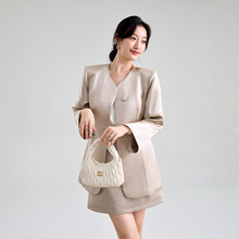 高定静奢套装 甄选高级进口醋酸垂坠光泽感立裁无领西装/半裙姐系