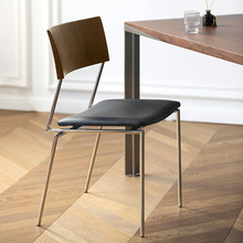 黑胡桃椅子北欧简约中古不锈钢餐椅餐桌椅家用扶手真皮实木靠背椅