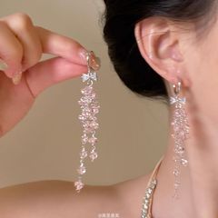 「韩女氛围」甜美温柔气质精致个性蝴蝶结流苏轻奢耳环无耳洞女