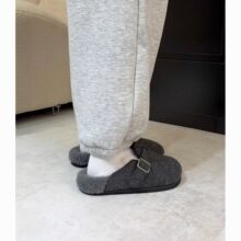 厚底勃肯鞋毛毛拖鞋女外穿秋冬新款加绒包头懒人博肯半拖鞋子