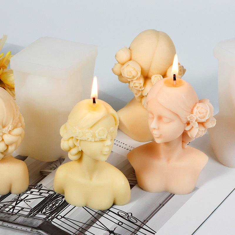 Braided Blindfolded Girl Aroma Wax Mold: Rose Flower, Closed-Eye Figure, Beautiful Woman, and Body-Shaped Silicone Candle Mold