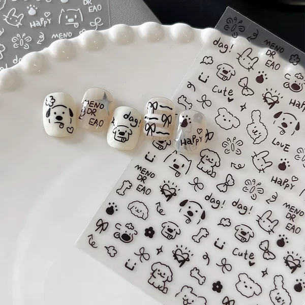 YITU Ant Figure Flat Cartoon Nail Art Sticker Bow Flower Black and White with Adhesive Nail Decoration Sticker YT4468