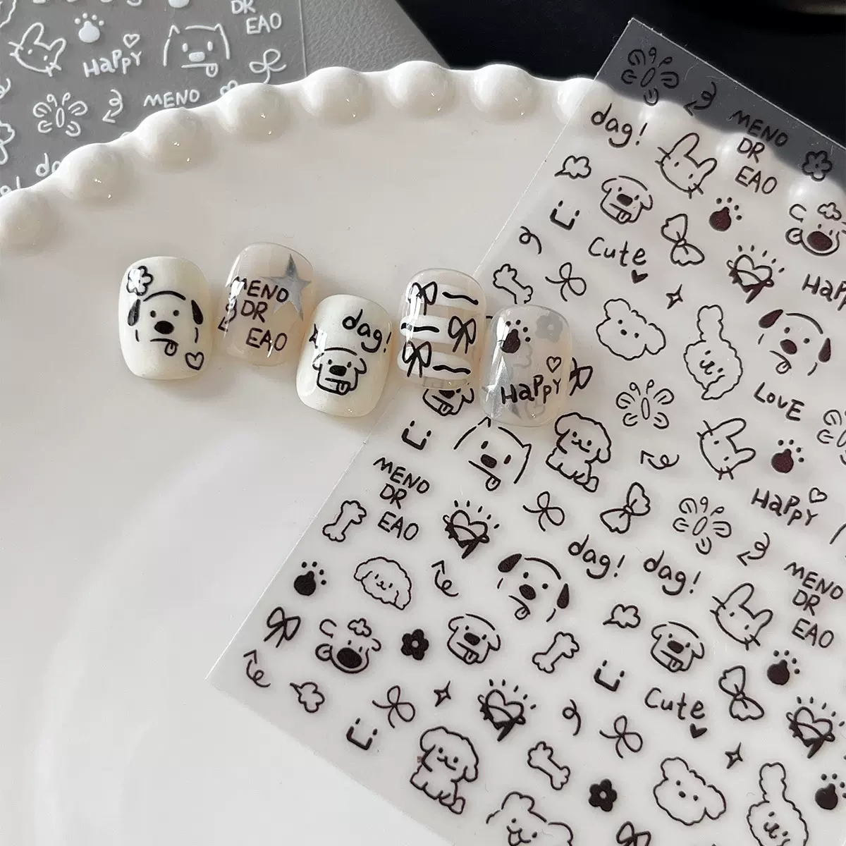 YITU蚁图平面卡通美甲贴纸蝴蝶结花卉黑白带背胶指甲装饰贴YT4468