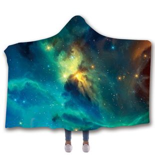 Cross Border 3D Star Galaxy Printed Children's Hooded Blanket Adult Warm Wearable Wool Women's Soft Blanket Hooded Blanket
