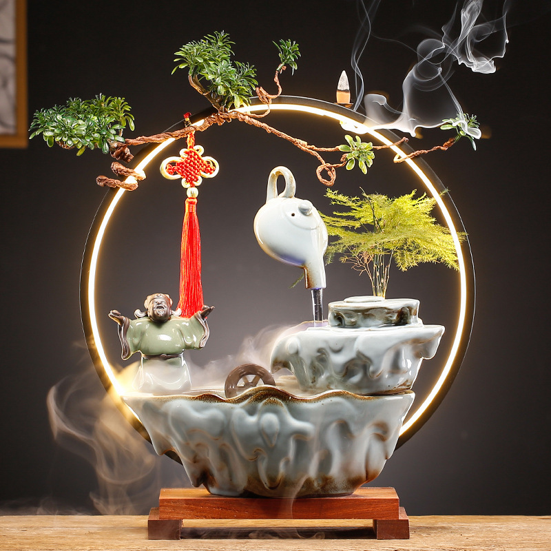 中式陶瓷悬壶循环水喷泉家用室内客厅流水器喷泉开业礼品