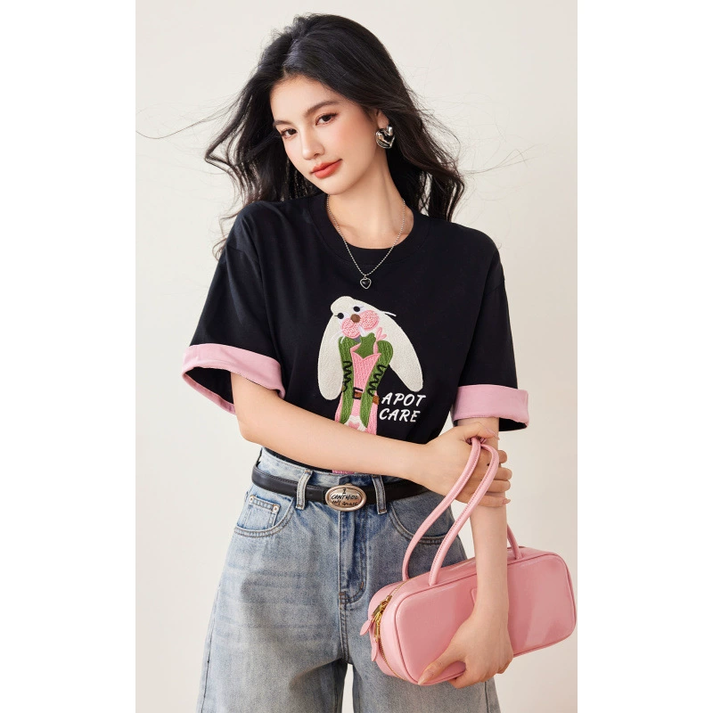 2025 новый мультфильм кролик с коротким рукавом футболка женский 2025 летний новый топ