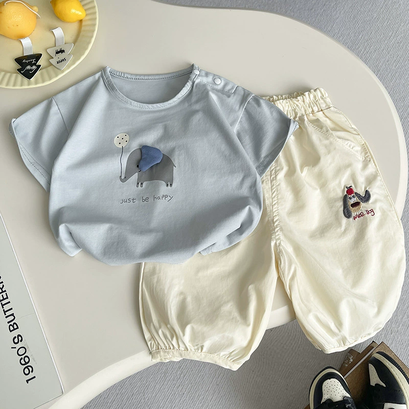 Детский летний комплект с героями мультфильмов, детская одежда, с коротким рукавом, в западном стиле, в корейском стиле.