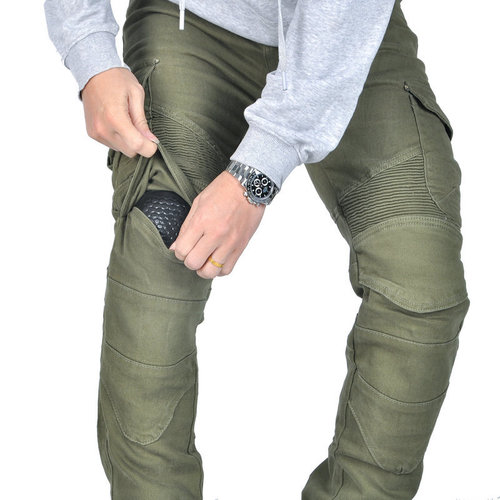 VOLERO Men's and Women's Motorcycle Jeans, Military Green Work Pants, Anti-Fall Riding Pants, Leather Jacket Pants 06