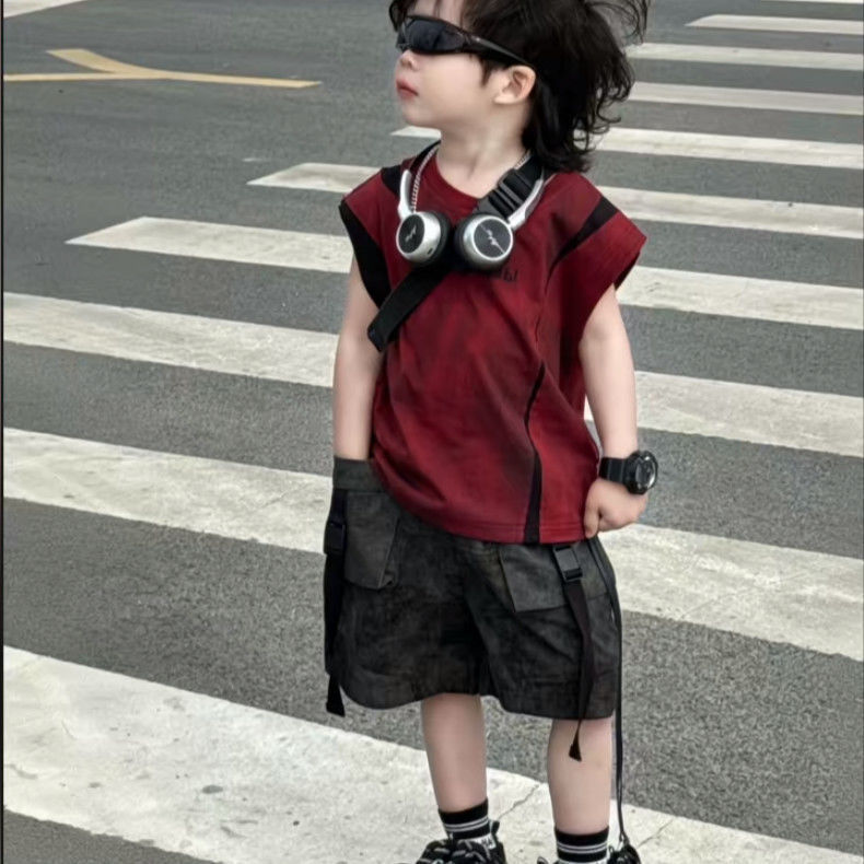 Boys' Sleeveless Summer Tie-Dye Vest Set New Summer Children's 2025 Korean Style Handsome Shorts Two-Piece Trendy Set