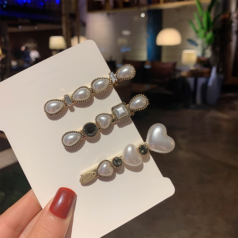 復古宮廷精緻珍珠邊夾時尚網紅鑲鑽小香風氣質少女一字夾劉海髮夾