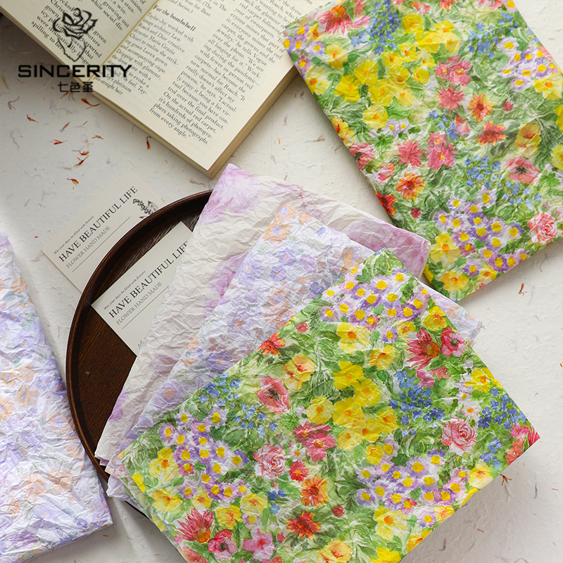 Papel de pera de siete colores, color de aceite, floral 38g, papel de fondo grueso, papel de revestimiento interior, papel amasado a mano, ramo de papel de regalo de flores