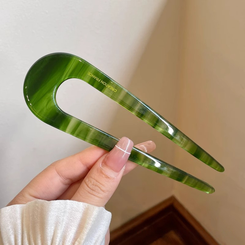 Elegante pinza de cabello acético en forma de U para mujeres retrógrado japonés gran pinza de cabello simple de moda alta sensación de joyas de cabello clásicas