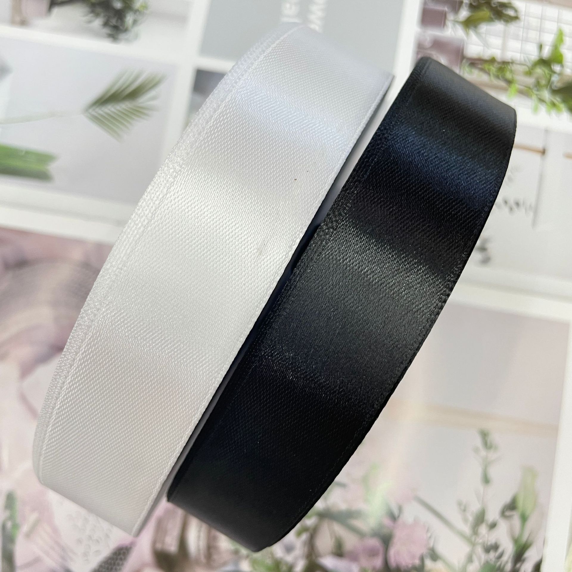 2.5cm黑白缎带鲜花蛋糕手工DIY烘焙装饰亮面织带服装帽子丝带缎带