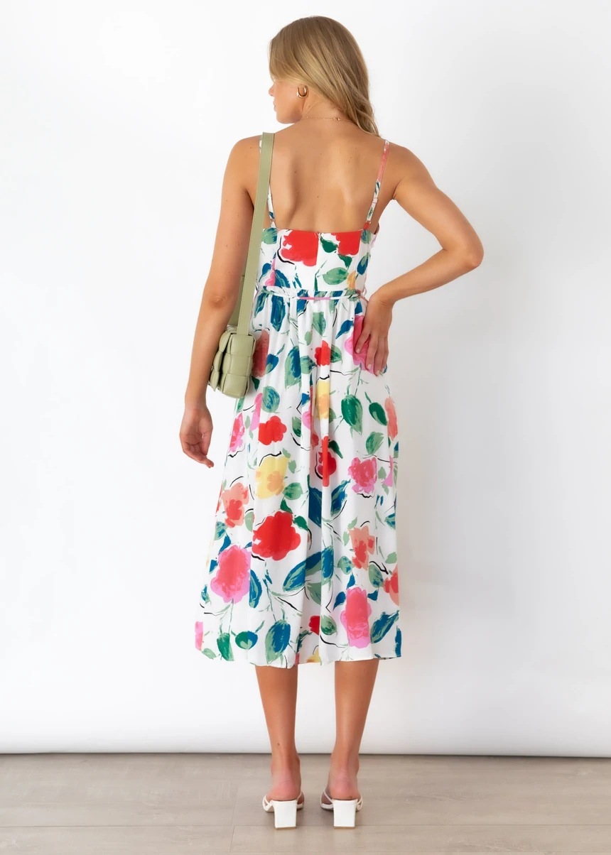 floral print v-neck sling dress  NSCXY121964